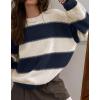 imagechouyatou Womens 2025 Contrast Striped Sweaters Y2k Vintage Pullover Sweater Slouchy Knit Jumper TopsNavy Blue