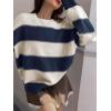 imagechouyatou Womens 2025 Contrast Striped Sweaters Y2k Vintage Pullover Sweater Slouchy Knit Jumper TopsNavy Blue