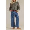 imagechouyatou Womens 2025 Crab Print Baggy Wide Leg Jeans Boyfriend Y2K Casual Floral Denim Ankle PantsBlue