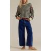 imagechouyatou Womens 2025 Crab Print Baggy Wide Leg Jeans Boyfriend Y2K Casual Floral Denim Ankle PantsDark Blue