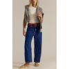imagechouyatou Womens 2025 Crab Print Baggy Wide Leg Jeans Boyfriend Y2K Casual Floral Denim Ankle PantsDark Blue