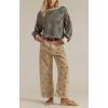 imagechouyatou Womens 2025 Crab Print Baggy Wide Leg Jeans Boyfriend Y2K Casual Floral Denim Ankle PantsKhaki