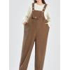 imagechouyatou Womens 2025 Fall Adjustable Strap Corduroy Overall Tapered Leg Jumpsuit Pants with PocketsCoffee