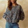 imagechouyatou Womens 2025 Fall Boyfriend Floral Denim Jacket Spring Y2K Casual Oversized Jean Bomber JacketDark Floral