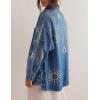 imagechouyatou Womens 2025 Fall Embroidery Denim Jacket Vintage Boyfriend Casual Oversized Jean JacketBlue