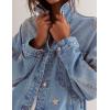 imagechouyatou Womens 2025 Fall Embroidery Denim Jacket Vintage Boyfriend Casual Oversized Jean JacketLight Blue