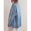 imagechouyatou Womens 2025 Fall Embroidery Denim Jacket Vintage Boyfriend Casual Oversized Jean JacketLight Blue