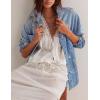 imagechouyatou Womens 2025 Fall Embroidery Denim Jacket Vintage Boyfriend Casual Oversized Jean JacketLight Blue