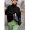 imagechouyatou Womens 2025 Fall Ribbed Knit Turtleneck Sweater Casual Pullover Winter Cozy Sweater Jumper TopBlack