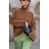 imagechouyatou Womens 2025 Fall Ribbed Knit Turtleneck Sweater Casual Pullover Winter Cozy Sweater Jumper TopBrown