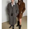 imagechouyatou Womens 2025 Retro Faux Suede Leather Shacket Jacket Lapel Collar Mid Long Jacket CoatBrown