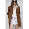 imagechouyatou Womens 2025 Retro Faux Suede Leather Shacket Jacket Lapel Collar Mid Long Jacket CoatBrown
