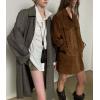 imagechouyatou Womens 2025 Retro Faux Suede Leather Shacket Jacket Lapel Collar Mid Long Jacket CoatBrown