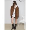 imagechouyatou Womens 2025 Retro Faux Suede Leather Shacket Jacket Lapel Collar Mid Long Jacket CoatBrown