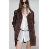 imagechouyatou Womens 2025 Retro Faux Suede Leather Shacket Jacket Lapel Collar Mid Long Jacket CoatCoffee