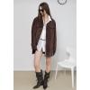 imagechouyatou Womens 2025 Retro Faux Suede Leather Shacket Jacket Lapel Collar Mid Long Jacket CoatCoffee