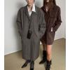imagechouyatou Womens 2025 Retro Faux Suede Leather Shacket Jacket Lapel Collar Mid Long Jacket CoatCoffee