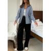 imagechouyatou Womens 2025 Striped ButtonDown Shirt Loose Business Casual Cotton Dress Shirt Blouse TopGrey