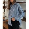 imagechouyatou Womens 2025 Striped ButtonDown Shirt Loose Business Casual Cotton Dress Shirt Blouse TopGrey