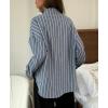 imagechouyatou Womens 2025 Striped ButtonDown Shirt Loose Business Casual Cotton Dress Shirt Blouse TopGrey