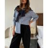 imagechouyatou Womens 2025 Striped ButtonDown Shirt Loose Business Casual Cotton Dress Shirt Blouse TopGrey