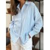imagechouyatou Womens 2025 Striped ButtonDown Shirt Loose Business Casual Cotton Dress Shirt Blouse TopLight Blue