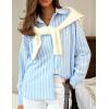 imagechouyatou Womens 2025 Striped ButtonDown Shirt Loose Business Casual Cotton Dress Shirt Blouse TopLight Blue