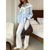 imagechouyatou Womens 2025 Striped ButtonDown Shirt Loose Business Casual Cotton Dress Shirt Blouse TopLight Blue