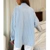 imagechouyatou Womens 2025 Striped ButtonDown Shirt Loose Business Casual Cotton Dress Shirt Blouse TopLight Blue