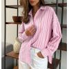 imagechouyatou Womens 2025 Striped ButtonDown Shirt Loose Business Casual Cotton Dress Shirt Blouse TopPink