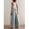 imagechouyatou Womens Adjustable Strap Denim Bib Overall Casual Loose Pleated Wide Leg Jeans Jumpsuits with PocketsLight Blue