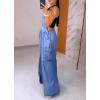 imagechouyatou Womens Adjustable Strap Denim Bib Overall Casual Loose Wide Leg Pocketed Jumpsuit Cargo PantBlue