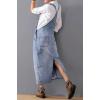 imagechouyatou Womens Adjustable Strap Distressed Denim Overall Dress ALine Pinafore Jean Dress with SplitDenim Blue