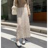 imagechouyatou Womens Bodycon Floral Embroidered Knit Skirt Lace Crochet Eyelet Pencil Flared Midi SkirtApricot