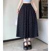 imagechouyatou Womens Boho Ditsy Polka Dot ALine Skirt Elastic Waist Swing Pleated Midi Long Skirt with PocketsBlack