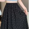 imagechouyatou Womens Boho Ditsy Polka Dot ALine Skirt Elastic Waist Swing Pleated Midi Long Skirt with PocketsBlack