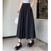 imagechouyatou Womens Boho Ditsy Polka Dot ALine Skirt Elastic Waist Swing Pleated Midi Long Skirt with PocketsBlack