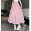 imagechouyatou Womens Boho Ditsy Polka Dot ALine Skirt Elastic Waist Swing Pleated Midi Long Skirt with PocketsPink