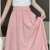 imagechouyatou Womens Boho Ditsy Polka Dot ALine Skirt Elastic Waist Swing Pleated Midi Long Skirt with PocketsPink