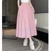 imagechouyatou Womens Boho Ditsy Polka Dot ALine Skirt Elastic Waist Swing Pleated Midi Long Skirt with PocketsPink