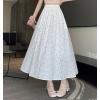 imagechouyatou Womens Boho Ditsy Polka Dot ALine Skirt Elastic Waist Swing Pleated Midi Long Skirt with PocketsWhite