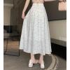 imagechouyatou Womens Boho Ditsy Polka Dot ALine Skirt Elastic Waist Swing Pleated Midi Long Skirt with PocketsWhite