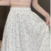 imagechouyatou Womens Boho Ditsy Polka Dot ALine Skirt Elastic Waist Swing Pleated Midi Long Skirt with PocketsWhite