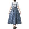 imagechouyatou Womens Boho Floral Embroidery Denim Overall Dress ALine Tie Knot Back Midi Long Jean Jumper DressBlue
