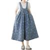 imagechouyatou Womens Boho Floral Embroidery Denim Overall Dress ALine Tie Knot Back Midi Long Jean Jumper DressBlue