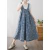 imagechouyatou Womens Boho Floral Embroidery Denim Overall Dress ALine Tie Knot Back Midi Long Jean Jumper DressBlue