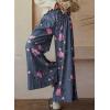 imagechouyatou Womens Boho Wide Leg Floral Denim Pants Pleated Elastic Waist Drawstring Palazzo JeansBlue