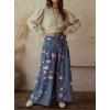 imagechouyatou Womens Boho Wide Leg Floral Denim Pants Pleated Elastic Waist Drawstring Palazzo JeansBlue