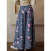 imagechouyatou Womens Boho Wide Leg Floral Denim Pants Pleated Elastic Waist Drawstring Palazzo JeansBlue