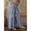 imagechouyatou Womens Boho Wide Leg Floral Denim Pants Pleated Elastic Waist Drawstring Palazzo JeansLight Blue